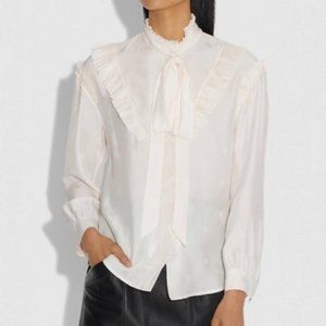 Coach Silk shirt Blouse SQUARE SIGNATURE JACQUARD LONG SLEEVE PRAIRIE TOP WITH R
